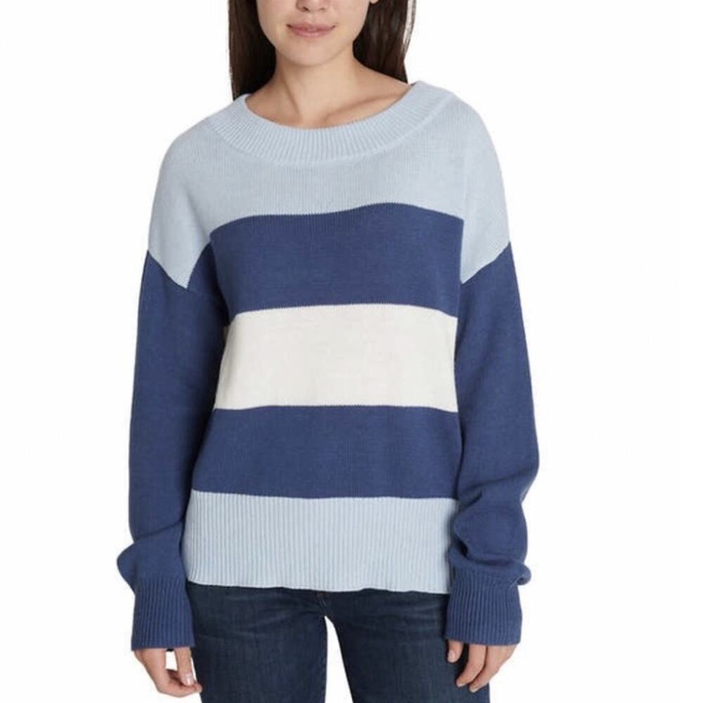 NWT Lucky Brand Ladies' Colorblock Cotton Sweater Blue Multi Size L